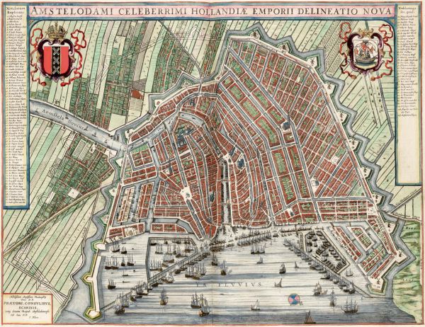 Kaart van Amsterdam uitgegeven door Joan Blaeu in 1649