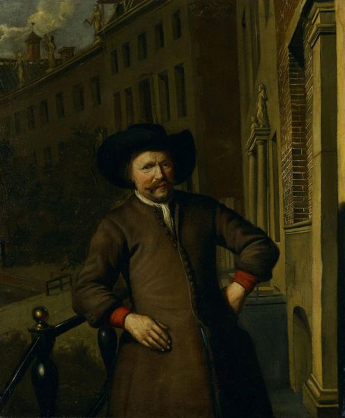 Matthijs Naiveu, Hendrick Staets (1632-1687) voor zijn huis, nu Herengracht 460, 1683