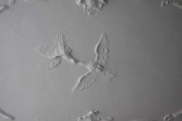 Stucplafond in de gang met vogels