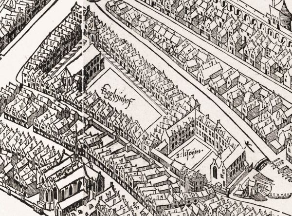 Het Begijnhof en het St. Luci�nklooster op de kaart van Cornelis Anthonisz 1544