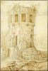 De Montelbaanstoren vóór de verbouwing van 1606 op een tekening van R. Saverij na 1611.