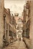 De Diaconiebakkerij in 't Hol, gezien naar de poort van logement De Zon, Nieuwendijk 192. Tekening van Gerrit Lamberts, 1817