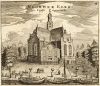 De Noordermarkt met Noorderkerk, gezien over Prinsengracht. Tekening uit 1665 (Noordermarkt 44-48)