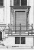 Detail van de ontwerptekening van ingangspartij met hoge stoep met ijzeren balusters (Kloveniersburgwal 77)