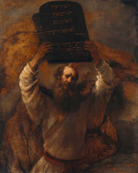 Mozes gooit de stenen tafelen der wet op de grond, Rembrandt, 1659 (Gemaldegalerie, Berlijn)