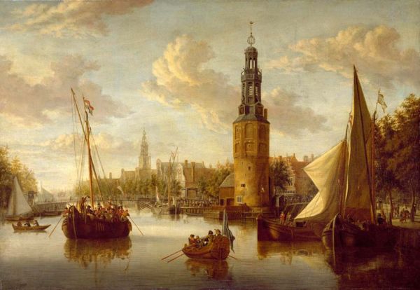 Abraham Storck (1644-1708), Het scheepgaan van compagnietroepen bij de Montelbaanstoren, 1670-1690 (Amsterdam Museum)